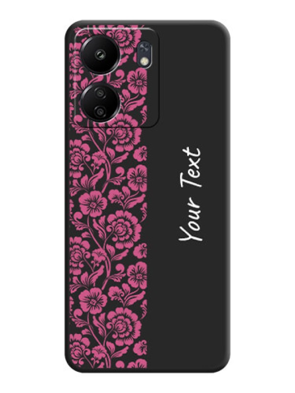 Custom Pink Floral Pattern Design With Custom Text On Space Black Custom Soft Matte Mobile Back Cover - Redmi 13C 4G
