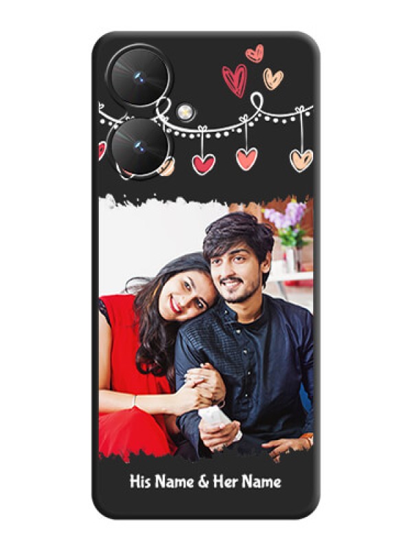 Custom Pink Love Hangings with Name On Space Black Custom Soft Matte Mobile Back Cover - Redmi 13C 5G