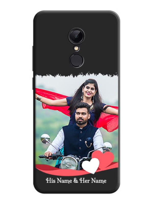 Custom Pink Color Love Shaped Ribbon Design with Text on Space Black Custom Soft Matte Phone Back Cover - Redmi 5