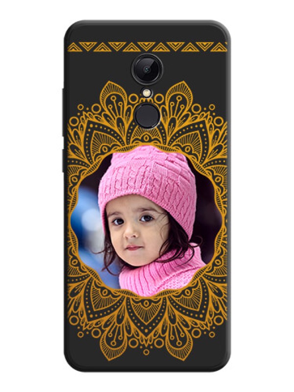 Custom Round Image with Floral Design - Photo on Space Black Soft Matte Mobile Cover - Redmi 5