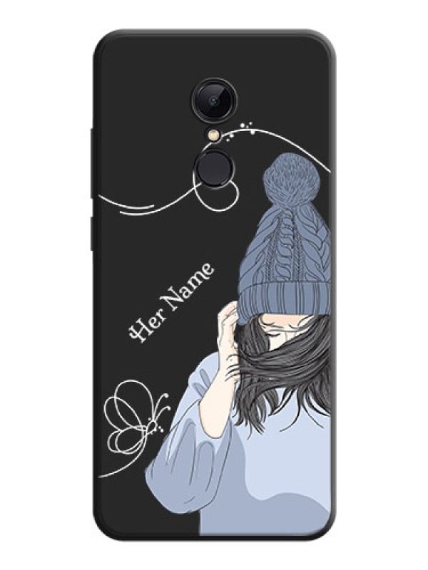 Custom Girl With Blue Winter Outfiit Custom Text Design On Space Black Personalized Soft Matte Phone Covers -Xiaomi Redmi 5