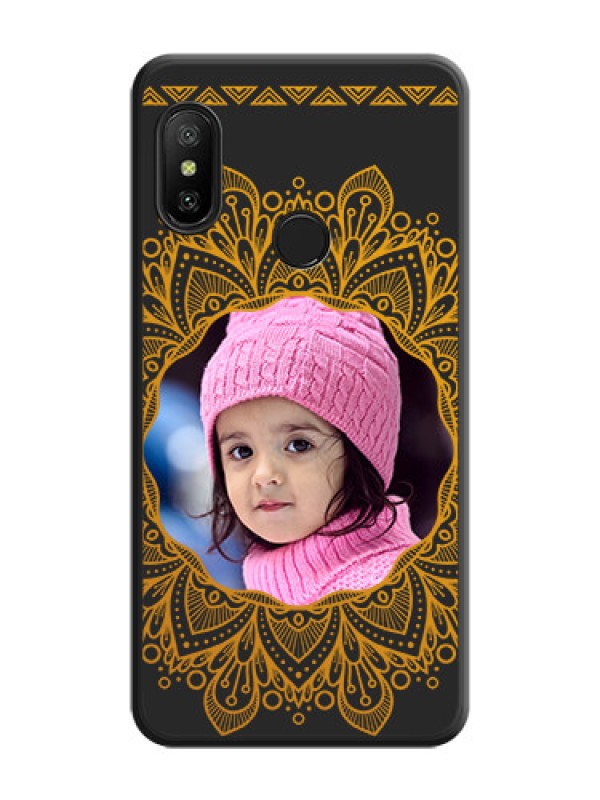 Custom Round Image with Floral Design on Photo on Space Black Soft Matte Mobile Cover - Redmi 6 Pro