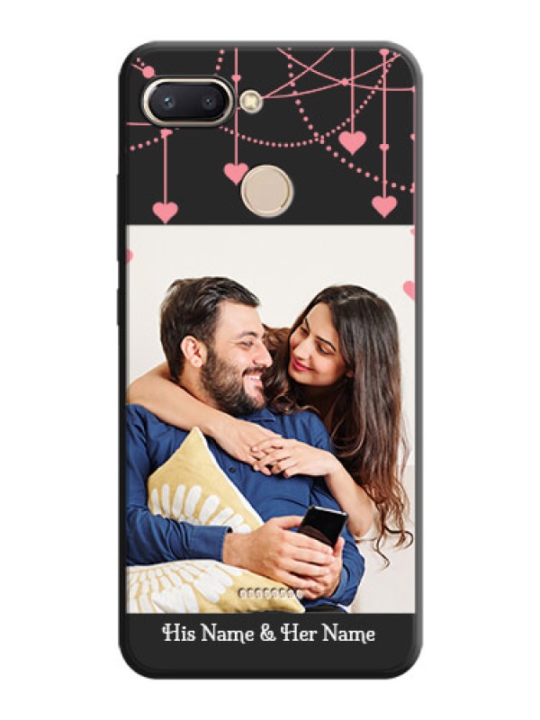 Custom Pink Love Hangings with Text on Space Black Custom Soft Matte Back Cover - Redmi 6