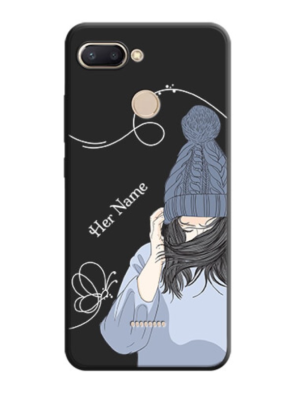 Custom Girl With Blue Winter Outfiit Custom Text Design On Space Black Personalized Soft Matte Phone Covers -Xiaomi Redmi 6