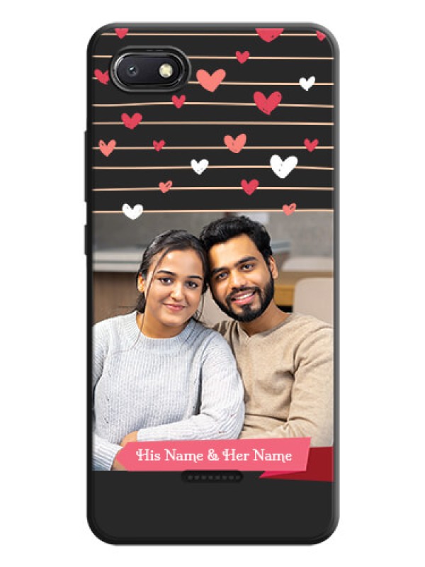 Custom Love Pattern with Name on Pink Ribbon  - Photo on Space Black Soft Matte Back Cover - Redmi 6A