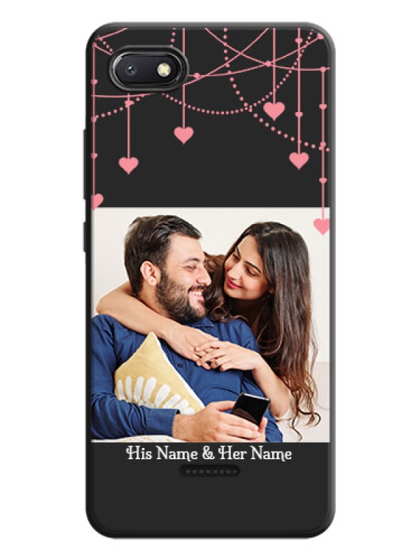 Custom Pink Love Hangings with Text on Space Black Custom Soft Matte Back Cover - Redmi 6A
