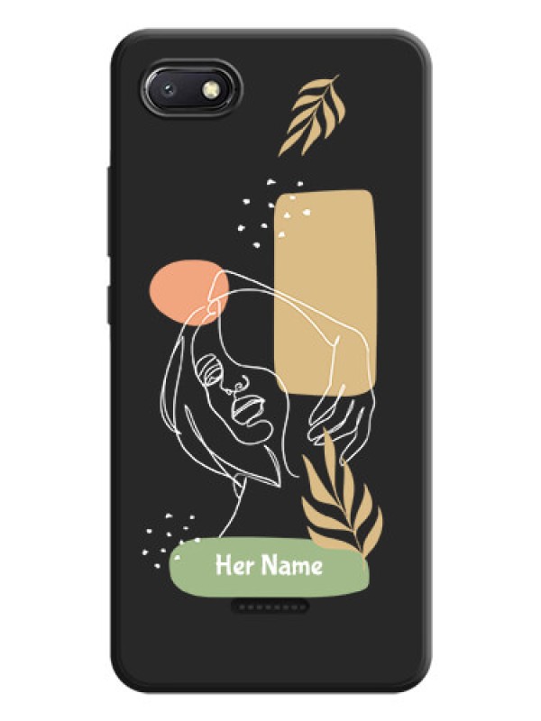 Custom Custom Text With Line Art Of Women & Leaves Design On Space Black Personalized Soft Matte Phone Covers -Xiaomi Redmi 6A