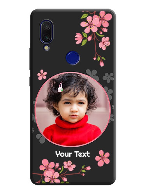 Custom Round Image with Pink Color Floral Design - Photo on Space Black Soft Matte Back Cover - Redmi 7