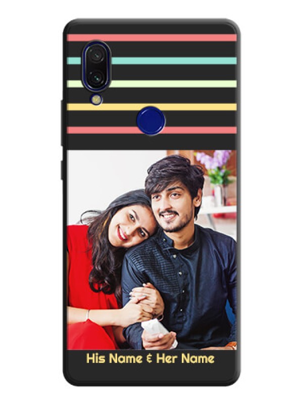 Custom Color Stripes with Photo and Text - Photo on Space Black Soft Matte Mobile Case - Redmi 7