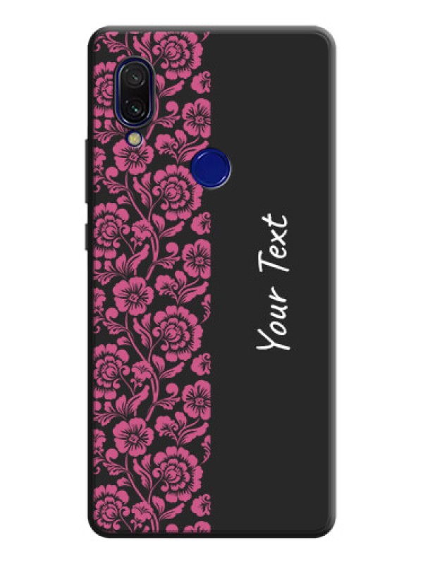 Custom Pink Floral Pattern Design With Custom Text On Space Black Personalized Soft Matte Phone Covers -Xiaomi Redmi 7