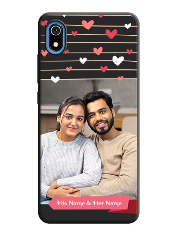 Custom Love Pattern with Name on Pink Ribbon  - Photo on Space Black Soft Matte Back Cover - Redmi 7A