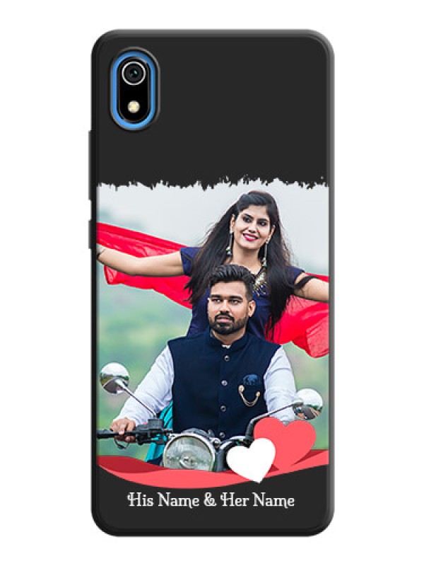 Custom Pink Color Love Shaped Ribbon Design with Text on Space Black Custom Soft Matte Phone Back Cover - Redmi 7A