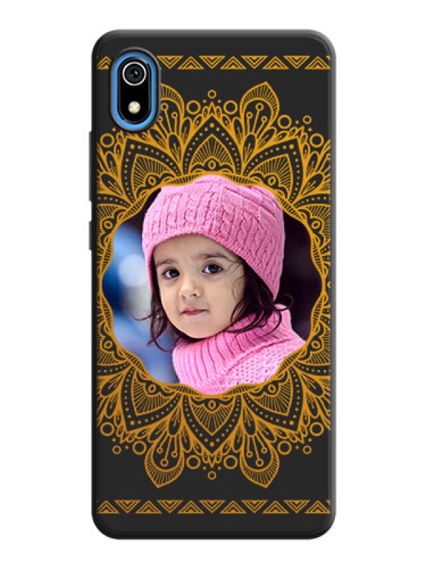 Custom Round Image with Floral Design - Photo on Space Black Soft Matte Mobile Cover - Redmi 7A