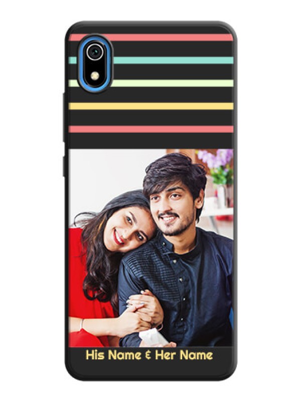 Custom Color Stripes with Photo and Text - Photo on Space Black Soft Matte Mobile Case - Redmi 7A