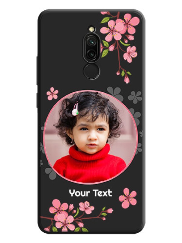 Custom Round Image with Pink Color Floral Design - Photo on Space Black Soft Matte Back Cover - Redmi 8