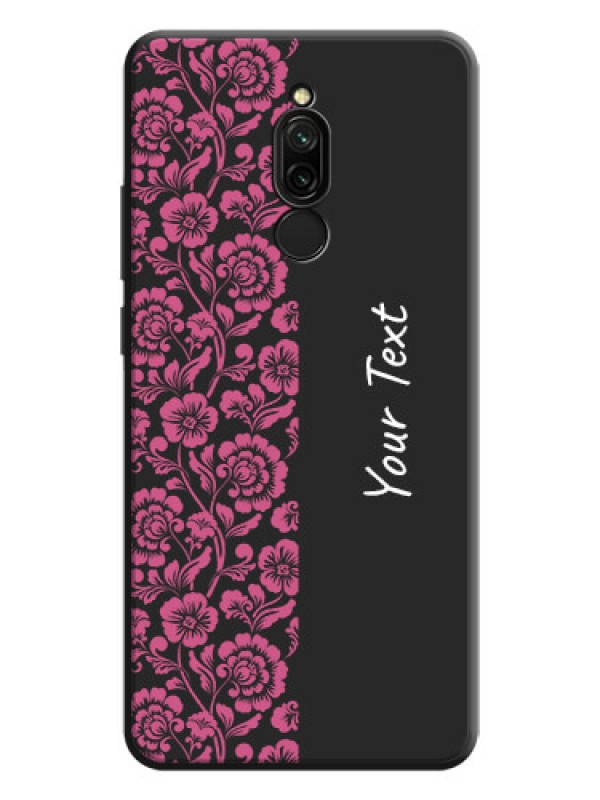 Custom Pink Floral Pattern Design With Custom Text On Space Black Personalized Soft Matte Phone Covers -Xiaomi Redmi 8
