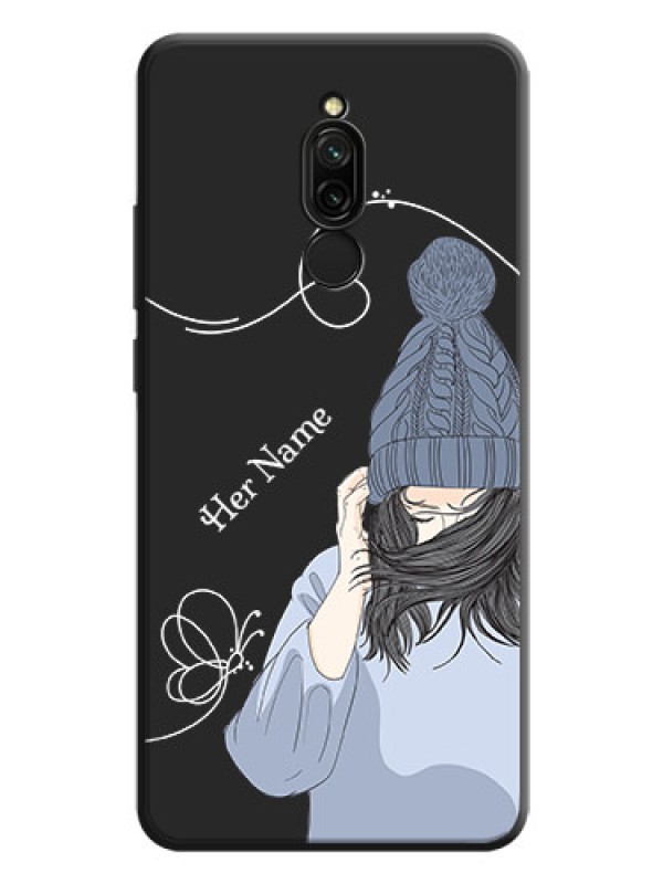 Custom Girl With Blue Winter Outfiit Custom Text Design On Space Black Personalized Soft Matte Phone Covers -Xiaomi Redmi 8