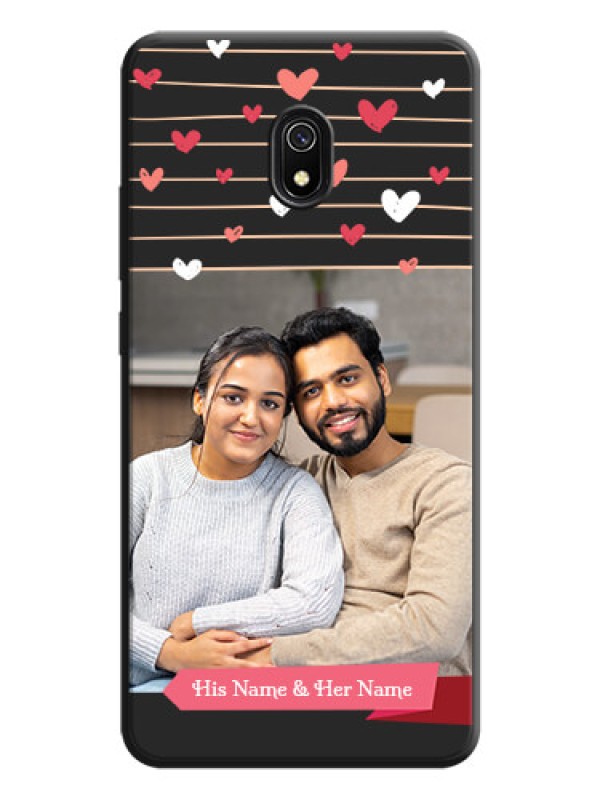 Custom Love Pattern with Name on Pink Ribbon  - Photo on Space Black Soft Matte Back Cover - Redmi 8A