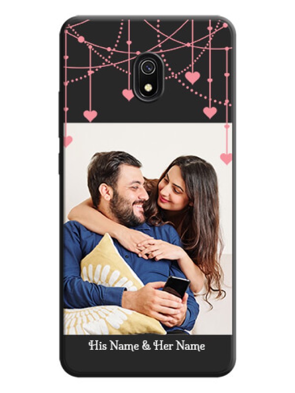 Custom Pink Love Hangings with Text on Space Black Custom Soft Matte Back Cover - Redmi 8A