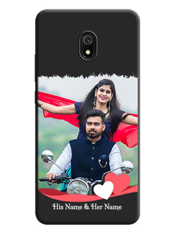 Custom Pink Color Love Shaped Ribbon Design with Text on Space Black Custom Soft Matte Phone Back Cover - Redmi 8A