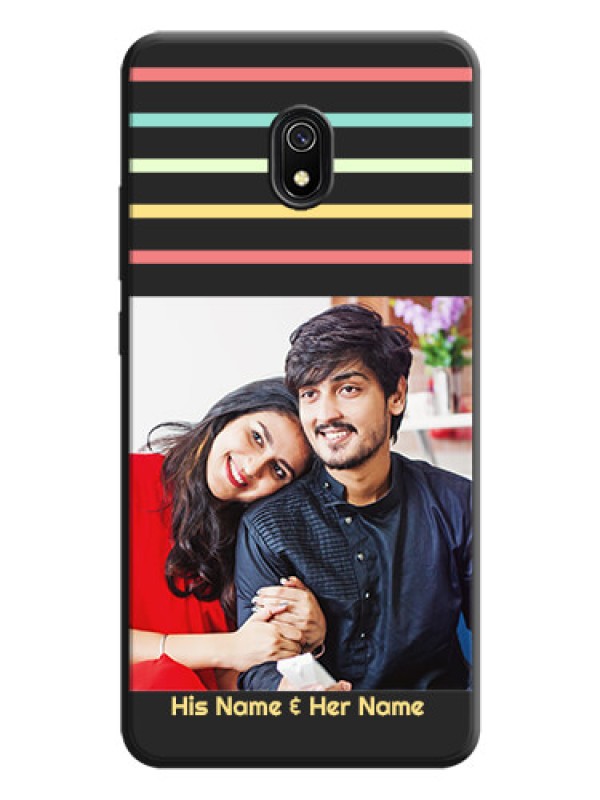 Custom Color Stripes with Photo and Text - Photo on Space Black Soft Matte Mobile Case - Redmi 8A
