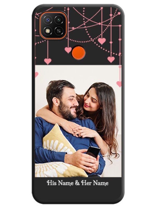 Custom Pink Love Hangings with Text on Space Black Custom Soft Matte Back Cover - Redmi 9 Activ
