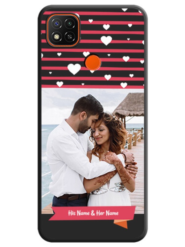 Custom White Color Love Symbols with Pink Lines Pattern on Space Black Custom Soft Matte Phone Cases - Redmi 9 Activ