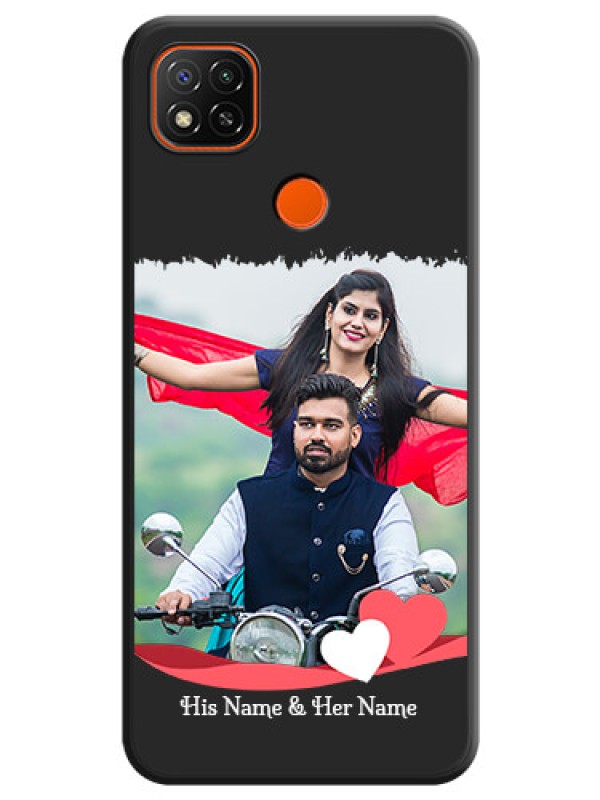Custom Pin Color Love Shaped Ribbon Design with Text on Space Black Custom Soft Matte Phone Back Cover - Redmi 9 Activ