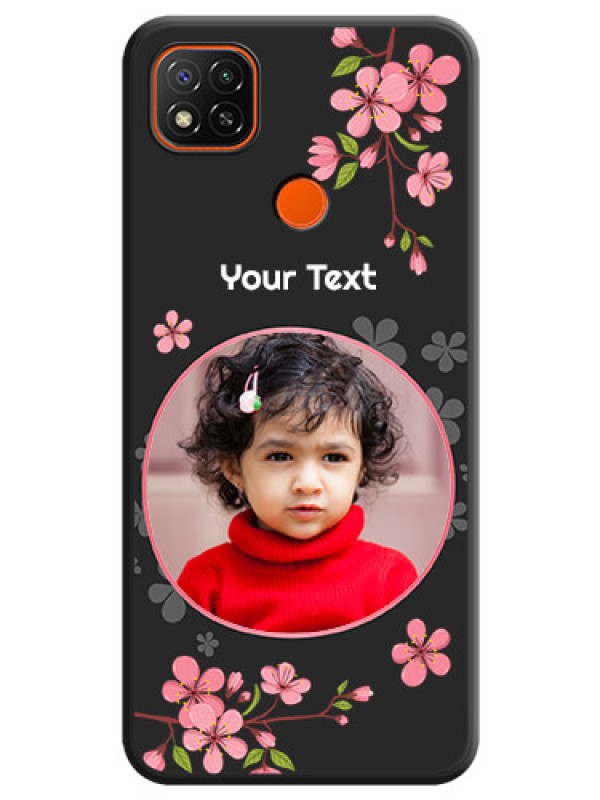 Custom Round Image with Pink Color Floral Design on Photo on Space Black Soft Matte Back Cover - Redmi 9 Activ