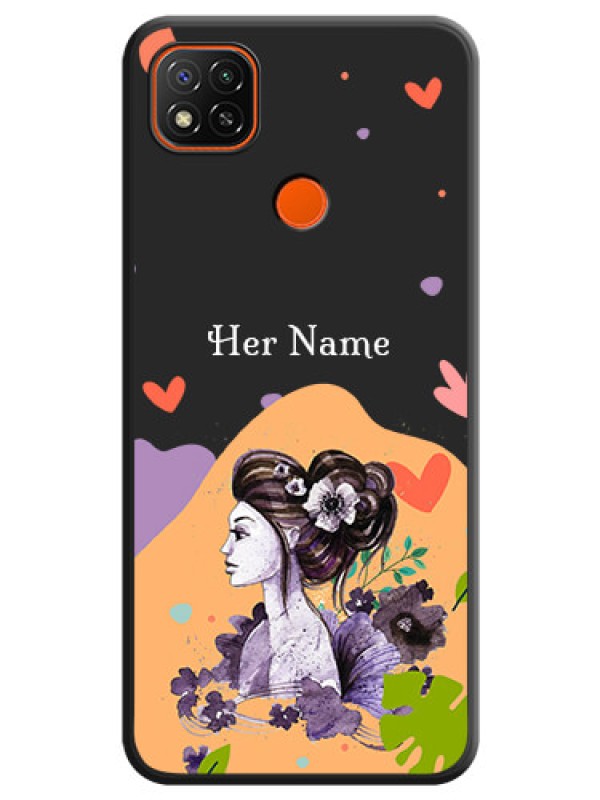 Custom Namecase For Her With Fancy Lady Image On Space Black Personalized Soft Matte Phone Covers -Xiaomi Redmi 9 Activ