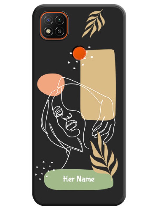 Custom Custom Text With Line Art Of Women & Leaves Design On Space Black Personalized Soft Matte Phone Covers -Xiaomi Redmi 9 Activ