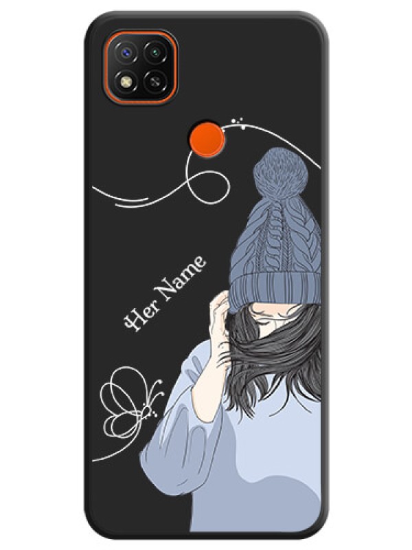 Custom Girl With Blue Winter Outfiit Custom Text Design On Space Black Personalized Soft Matte Phone Covers -Xiaomi Redmi 9 Activ
