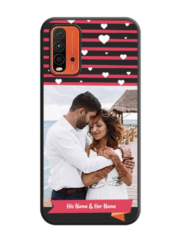 Custom White Color Love Symbols with Pink Lines Pattern on Space Black Custom Soft Matte Phone Cases - Redmi 9 Power