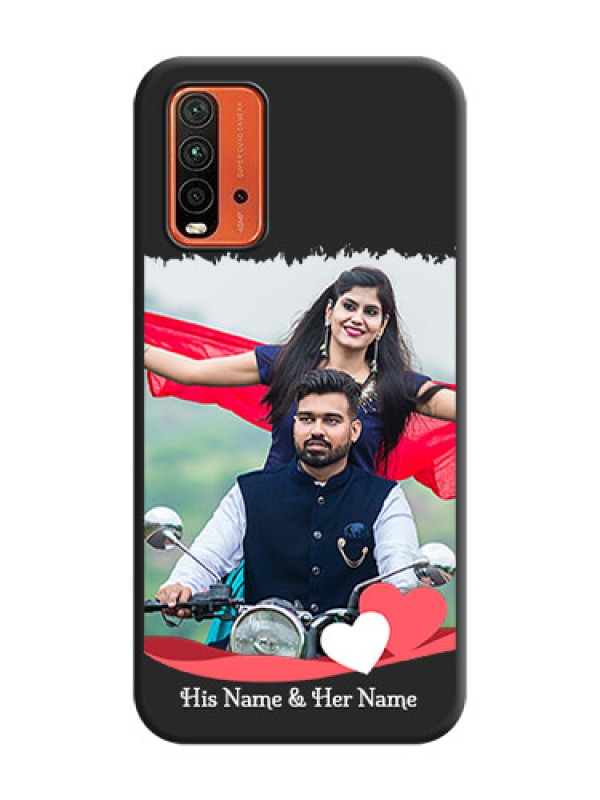 Custom Pin Color Love Shaped Ribbon Design with Text on Space Black Custom Soft Matte Phone Back Cover - Redmi 9 Power