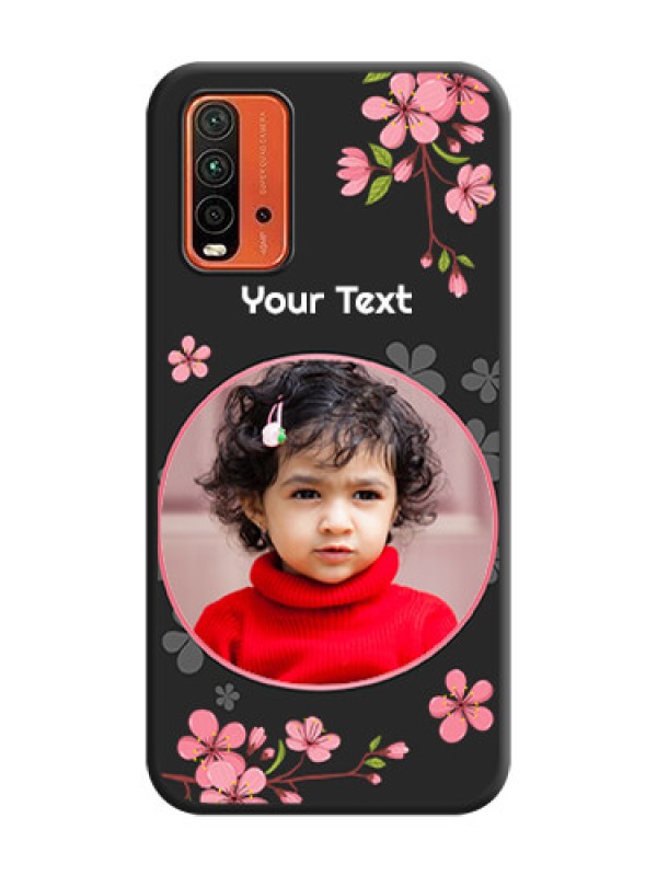 Custom Round Image with Pink Color Floral Design on Photo on Space Black Soft Matte Back Cover - Redmi 9 Power