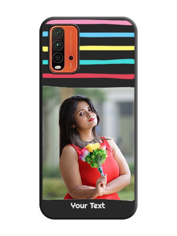 Custom Multicolor Lines with Image on Space Black Personalized Soft Matte Phone Covers - Redmi 9 Power