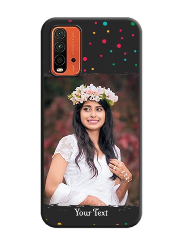 Custom Multicolor Dotted Pattern with Text on Space Black Custom Soft Matte Phone Back Cover - Redmi 9 Power