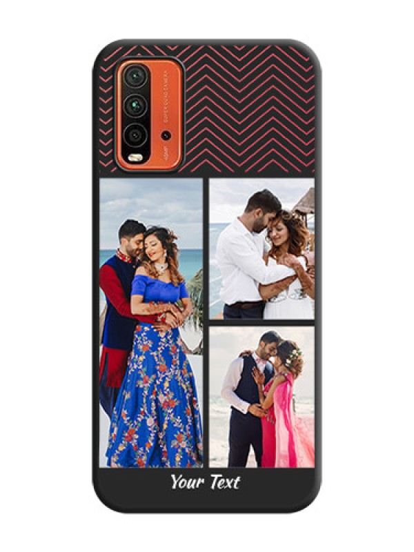 Custom Wave Pattern with 3 Image Holder on Space Black Custom Soft Matte Back Cover - Redmi 9 Power