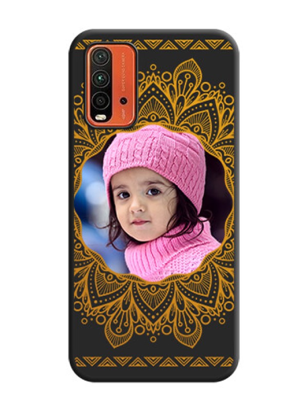 Custom Round Image with Floral Design on Photo on Space Black Soft Matte Mobile Cover - Redmi 9 Power