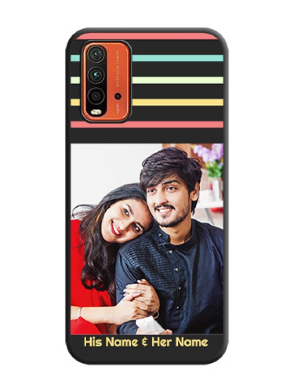 Custom Color Stripes with Photo and Text on Photo on Space Black Soft Matte Mobile Case - Redmi 9 Power