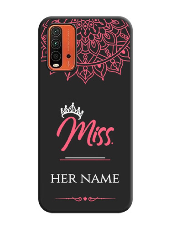 Custom Mrs Name with Floral Design on Space Black Personalized Soft Matte Phone Covers - Redmi 9 Power