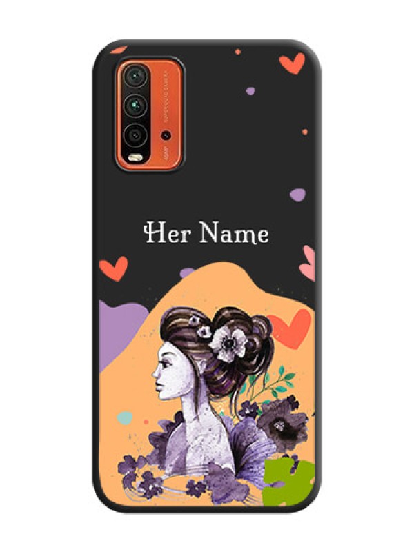 Custom Namecase For Her With Fancy Lady Image On Space Black Personalized Soft Matte Phone Covers -Xiaomi Redmi 9 Power