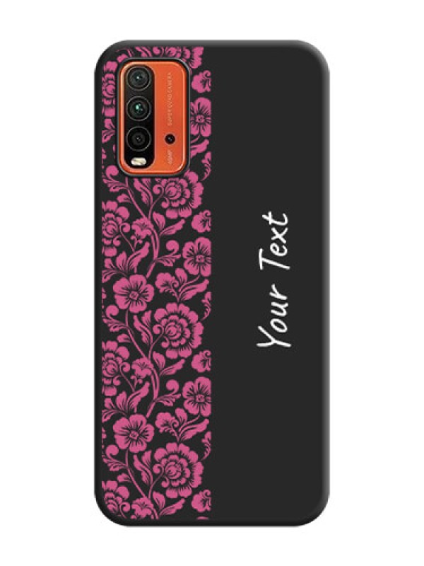 Custom Pink Floral Pattern Design With Custom Text On Space Black Personalized Soft Matte Phone Covers -Xiaomi Redmi 9 Power