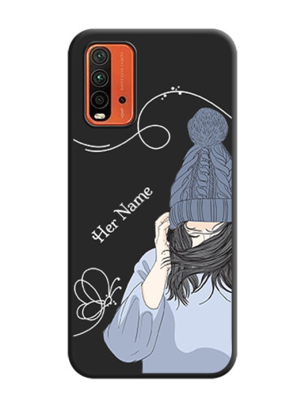 Custom Girl With Blue Winter Outfiit Custom Text Design On Space Black Personalized Soft Matte Phone Covers -Xiaomi Redmi 9 Power