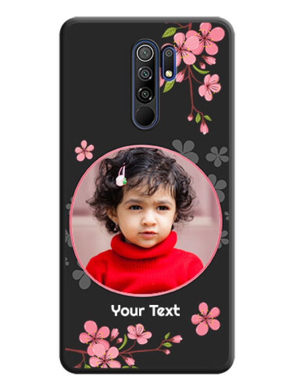 Custom Round Image with Pink Color Floral Design on Photo on Space Black Soft Matte Back Cover - Redmi 9 Prime