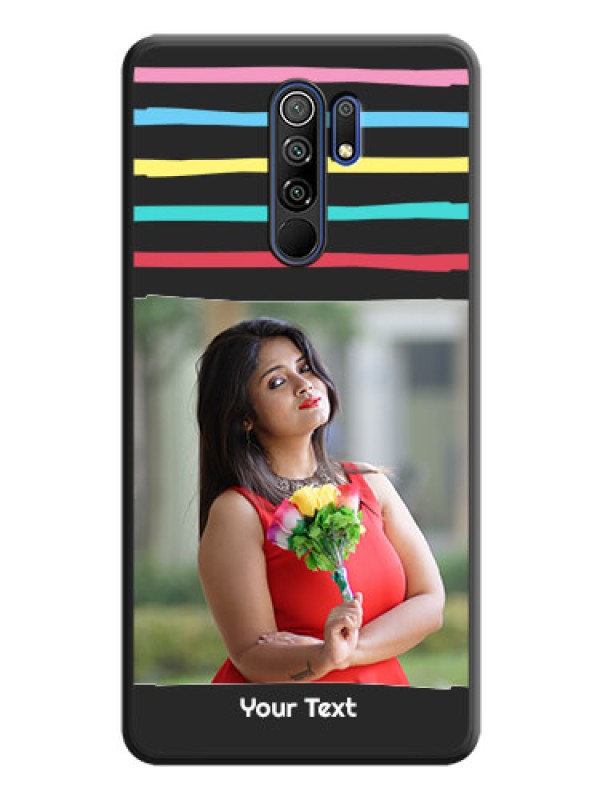 Custom Multicolor Lines with Image on Space Black Personalized Soft Matte Phone Covers - Redmi 9 Prime