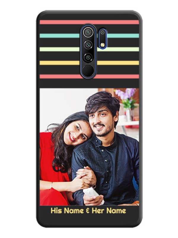 Custom Color Stripes with Photo and Text on Photo on Space Black Soft Matte Mobile Case - Redmi 9 Prime