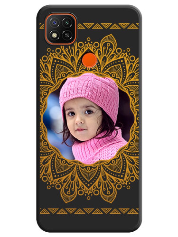 Custom Round Image with Floral Design on Photo on Space Black Soft Matte Mobile Cover - Redmi 9