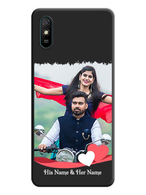 Custom Pin Color Love Shaped Ribbon Design with Text on Space Black Custom Soft Matte Phone Back Cover - Redmi 9A Sport