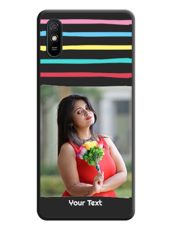 Custom Multicolor Lines with Image on Space Black Personalized Soft Matte Phone Covers - Redmi 9A Sport